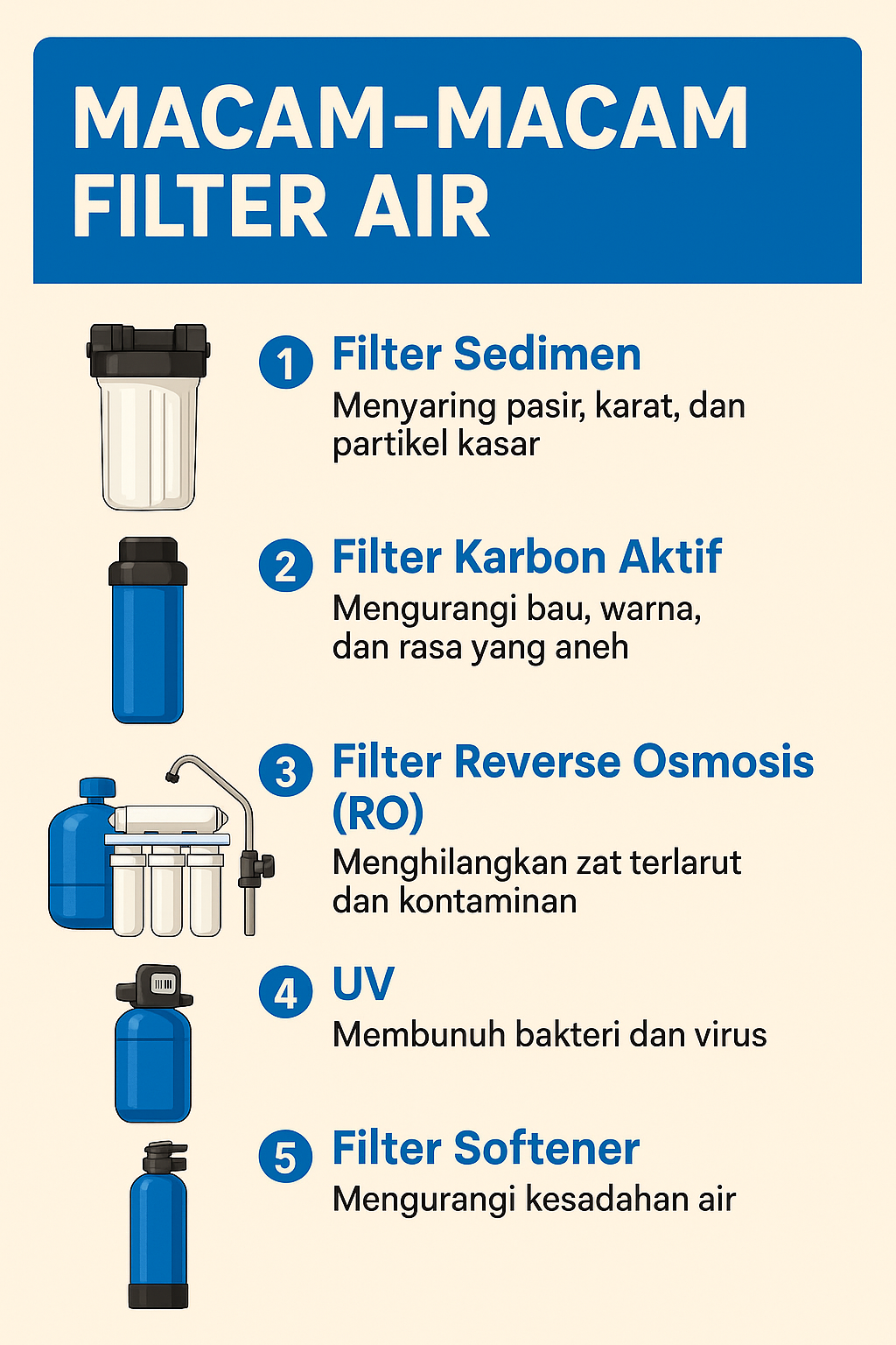 Macam-Macam Filter Air — Lengkap, Jenis, Cara Kerja & Tips Penggunaan